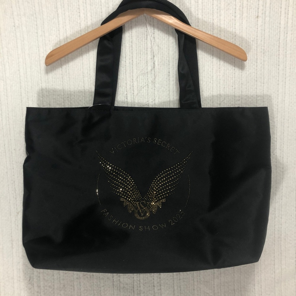 Victoria's Secret Fashion Show 2023 Black Tote Bag Rhinestone Wings‎ Logo Zipper